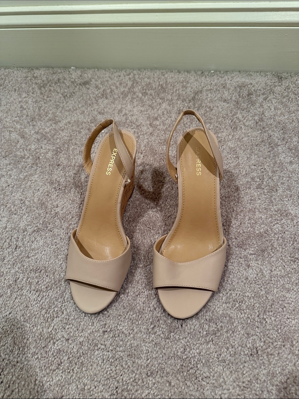 Express Nude Beige Open-Toe Slingback Heels